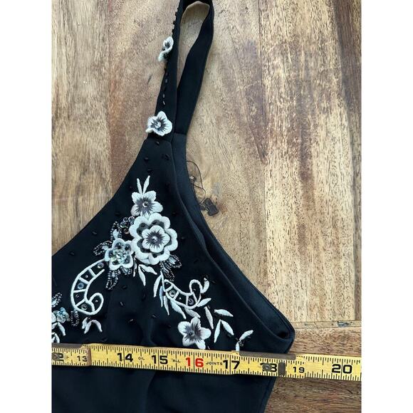 R&M Richards Women's Black Floral Embroidery Asymmetric sequinDress Size 14 - Picture 12 of 15